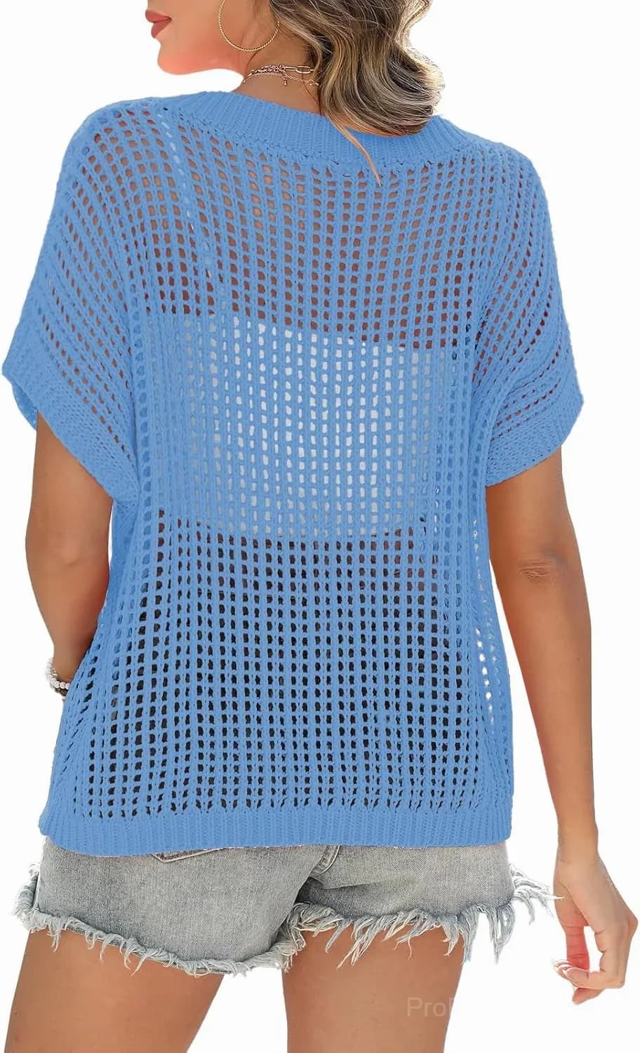 Short Sleeve Casual Crochet Knit Crop Top – Lightweight Summer Top - View 12