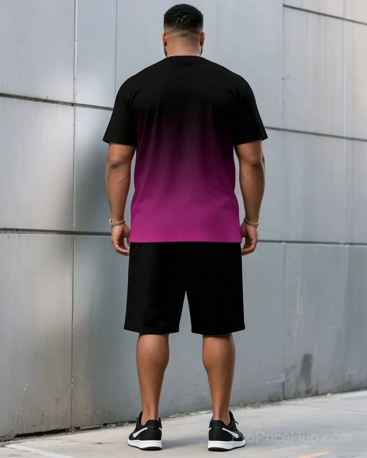 Men's Plus Size Black & Red Gradient T-Shirt and Shorts Set - View 16