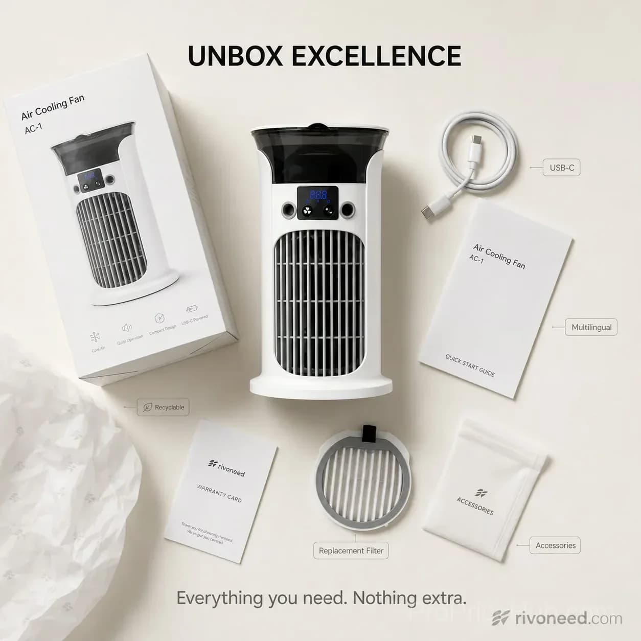 3-in-1 Desktop Air Cooler Fan for Personal Cooling, White - View 8