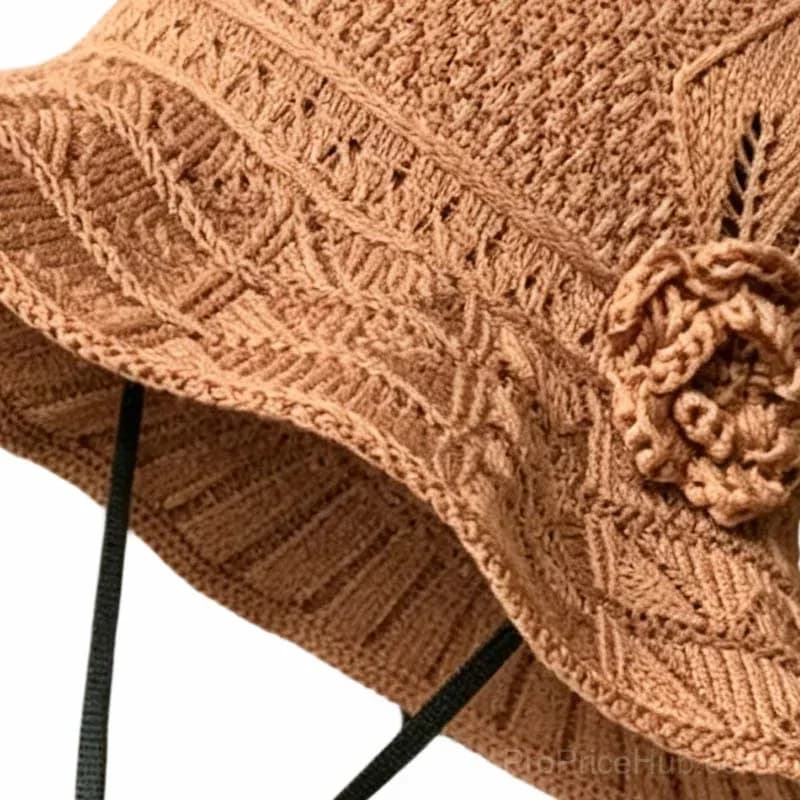 Women's Crochet Bucket Hat with Flower Accent - View 7