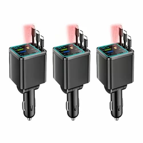 7-in-1 Retractable Car Charger with Voltage Display & Sky Light - View 3