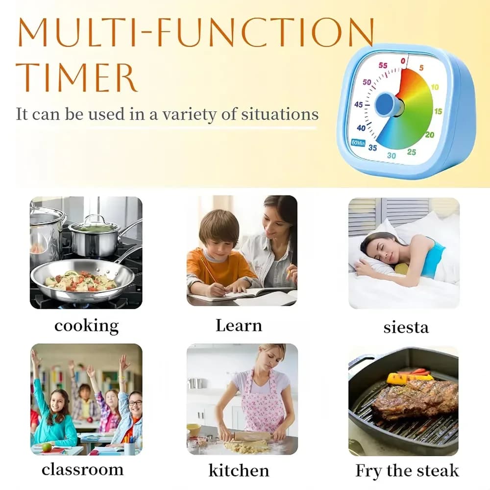60-Minute Visual Timer for Kids, Silent Countdown, Blue - View 8