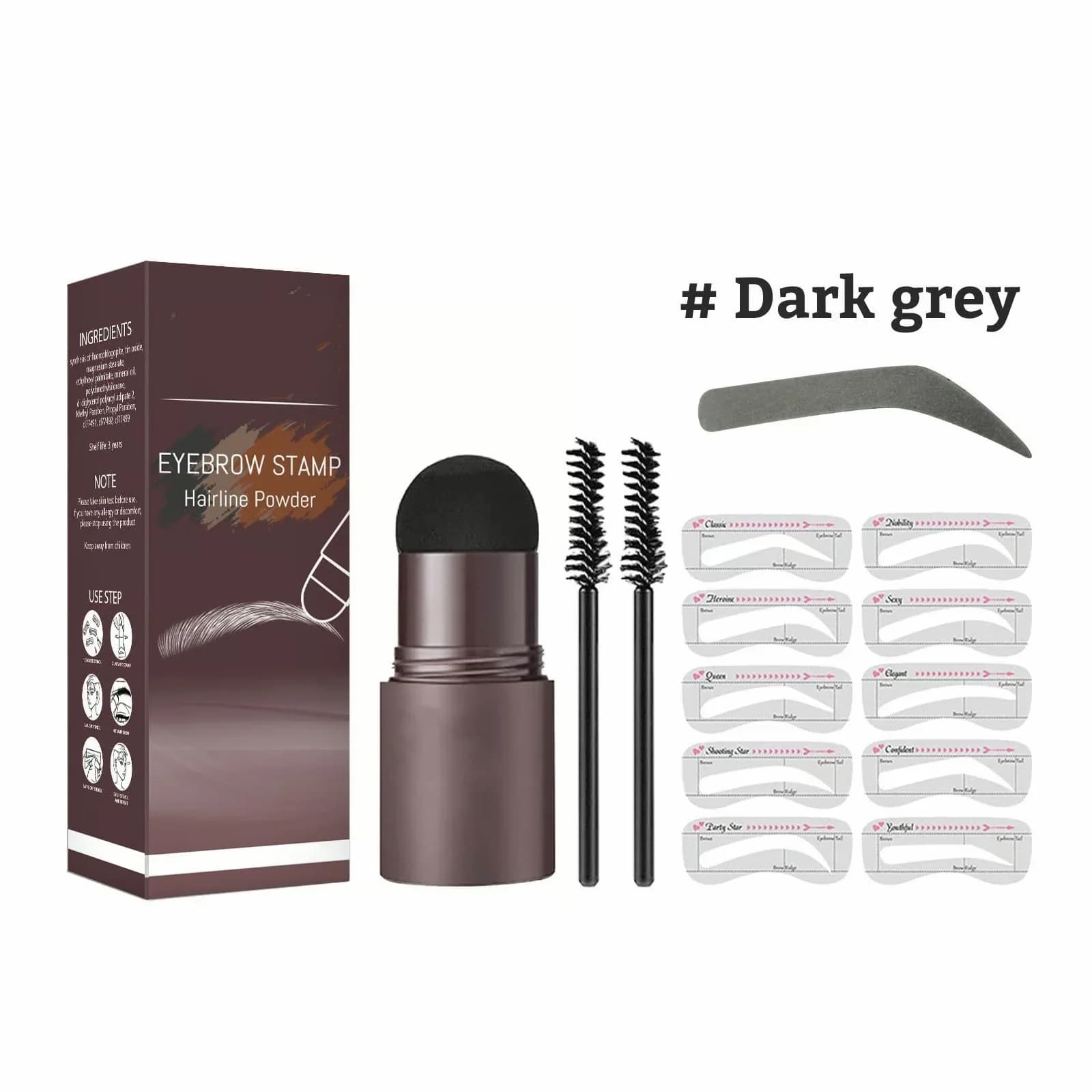 Brow Stamp Set with 10 Templates and 2 Brow Brushes - Dark Brown - View 13
