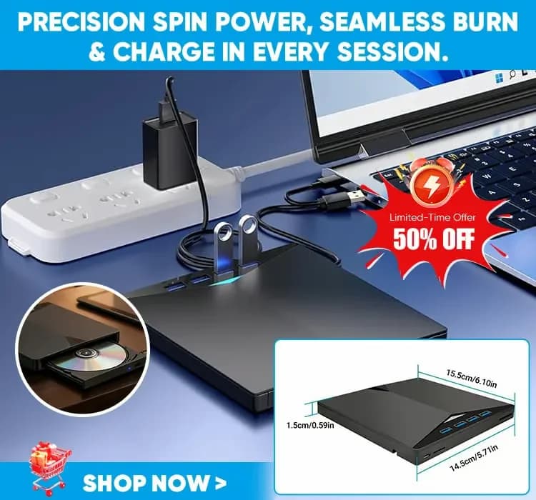 USB 3.0 Type-C External CD/DVD Burner with SD/TF Reader & Hub - View 2