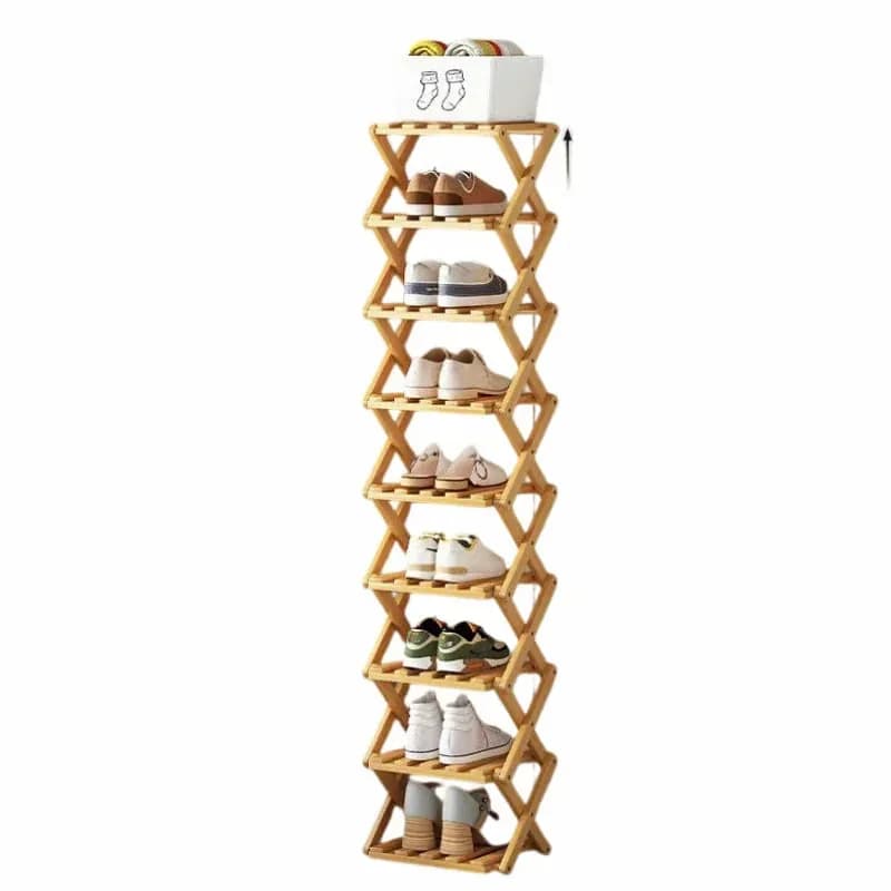 Durable Foldable Bamboo Shoe Rack, Brown, 2-Tier - View 24