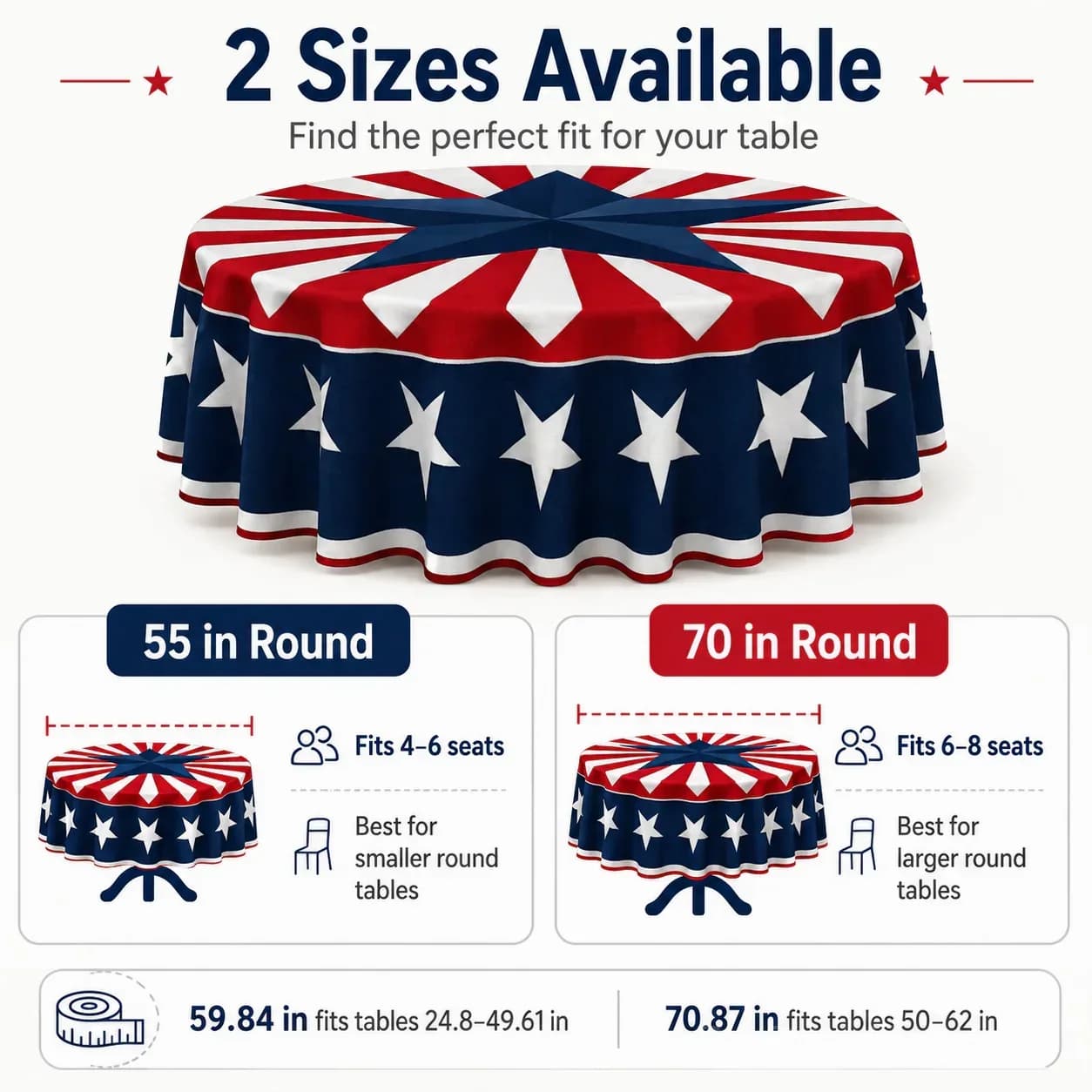 Patriotic Starburst Round Tablecloth - July 4th Independence Day Decor - View 9