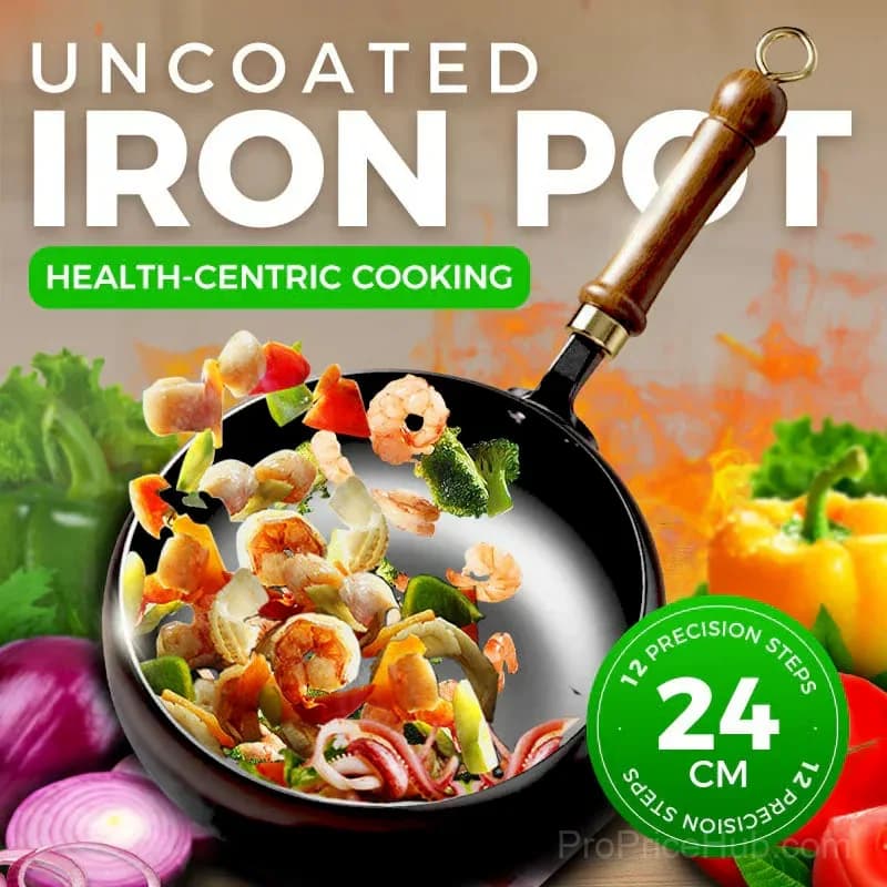 Uncoated Thick Iron Pot with Glass Lid, 24cm - View 9