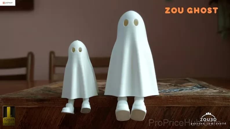 3D Printed Ghost with Feet Halloween Decoration, Small 6cm - View 3