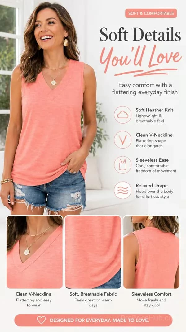 Women's Sleeveless V-Neck Summer Tank Top, Black, Small - View 15