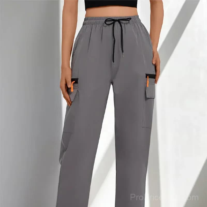 Women's Drawstring Cargo Pants, Relaxed Straight Leg, Black S - View 3