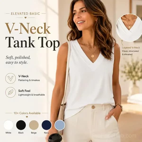 Women's Sleeveless V-Neck Summer Tank Top, Black, Small - View 17