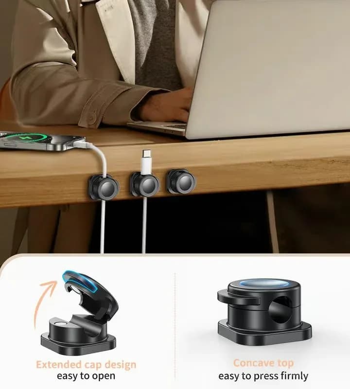 Magnetic Cable Clips, Black, 12-Piece Set - View 8
