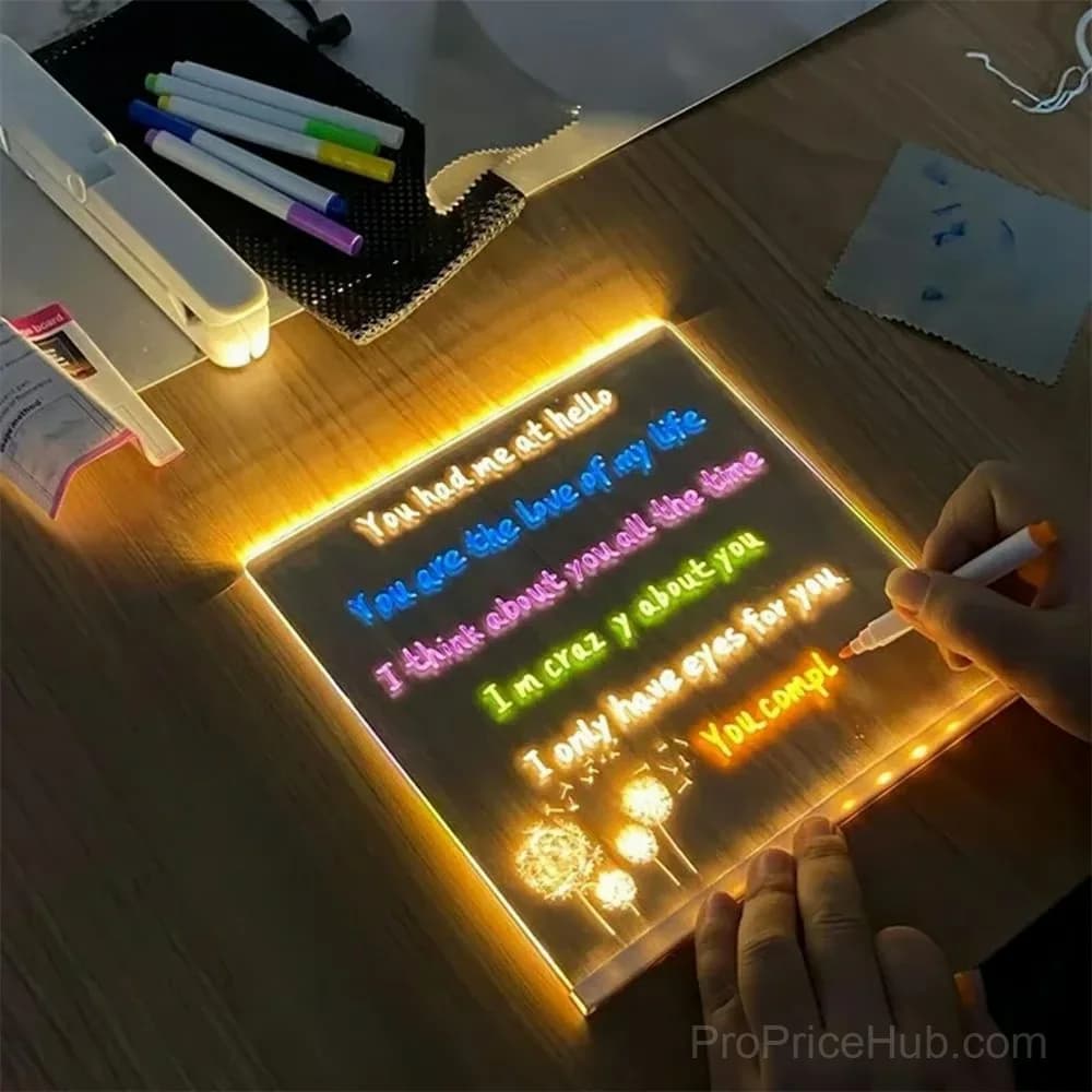 LED Note Board with Colored Pens, 5.9x5.9 Inch - View 6