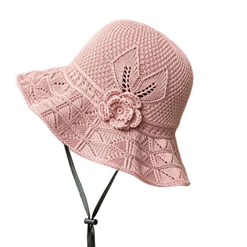 Women's Crochet Bucket Hat with Flower Accent - View 10