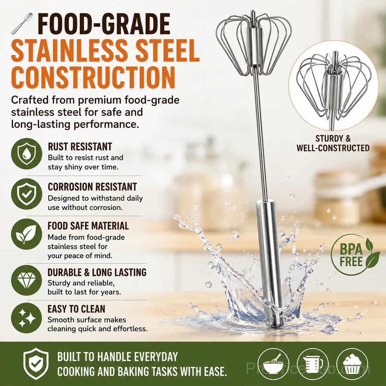 Stainless Steel Hand-Push Rotary Whisk - View 9