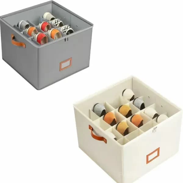 Oxford Fabric Foldable Shoe Organizer Storage Box, Beige, 1 Pack - View 5