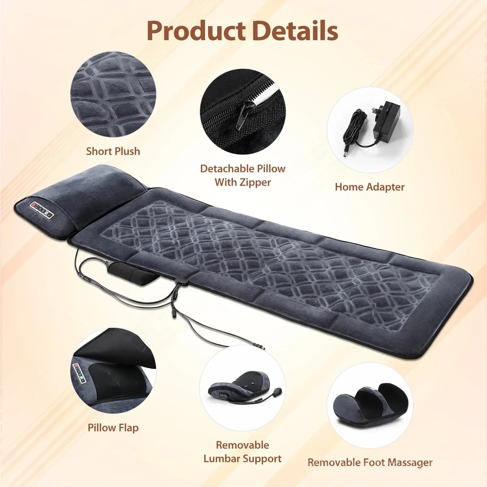 HOMASA Heated Full-Body Shiatsu Massage Mat with Lumbar Support - View 6