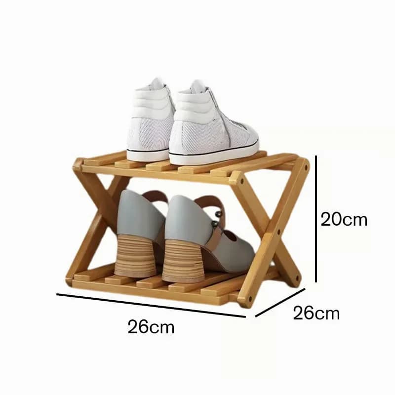 Durable Foldable Bamboo Shoe Rack, Brown, 2-Tier - View 17