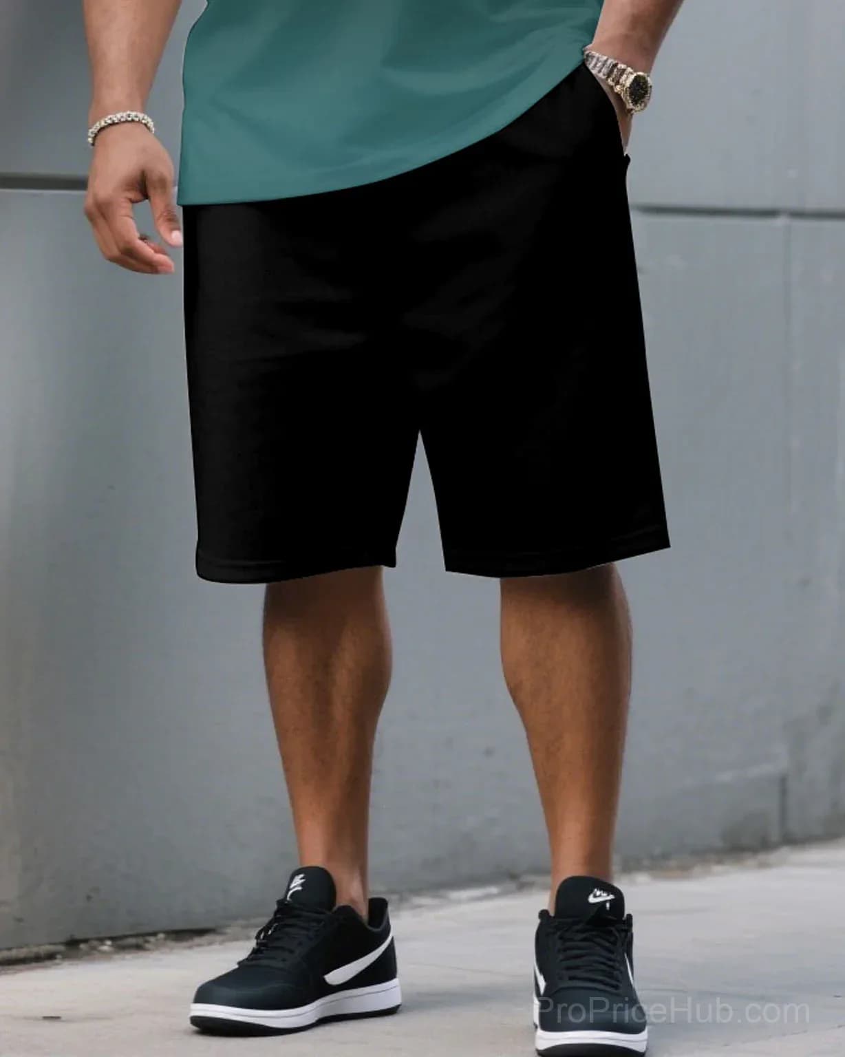 Men's Plus Size Black & Red Gradient T-Shirt and Shorts Set - View 15