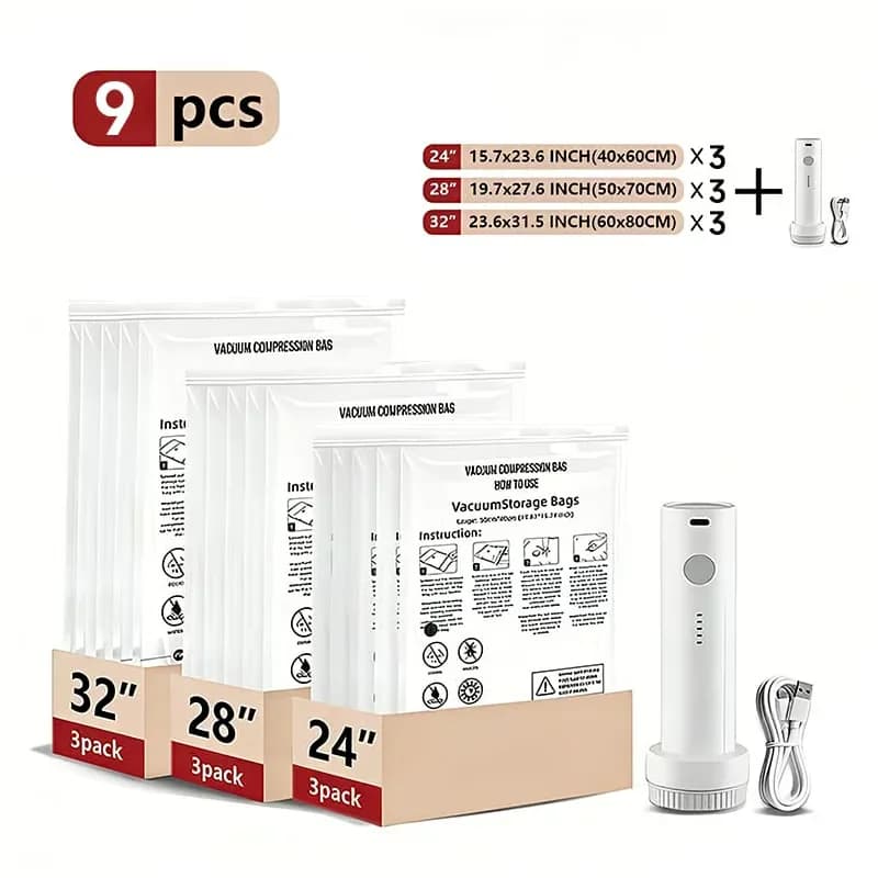 Cordless Travel Vacuum Storage Bag Set with Rechargeable Pump, 6-Pc - View 14