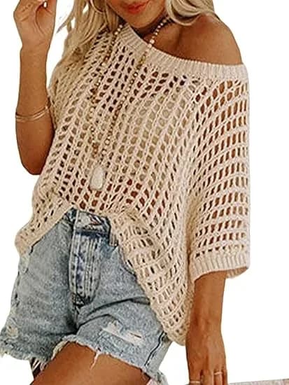 Short Sleeve Casual Crochet Knit Crop Top – Lightweight Summer Top - View 27