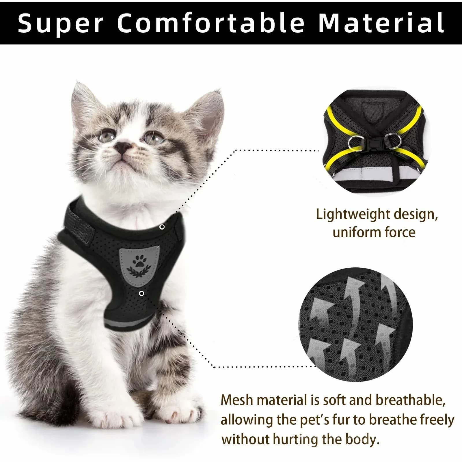 Adjustable Breathable Luminous Cat Harness, Blue XS (Under 3.3 lb) - View 7