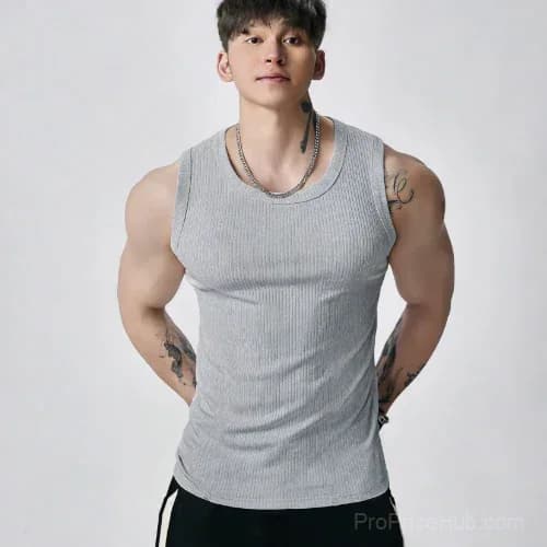 Men's Wide Strap Ribbed Activewear Tank Top - View 9