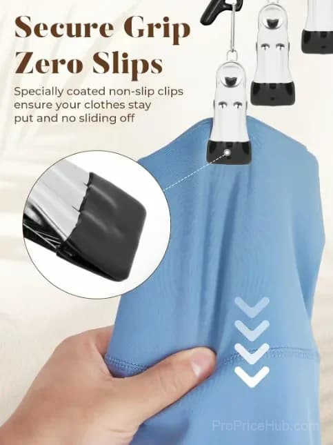 Metal Legging Organizer Hanger with 10 Rubber-Coated Clips, Black - View 7