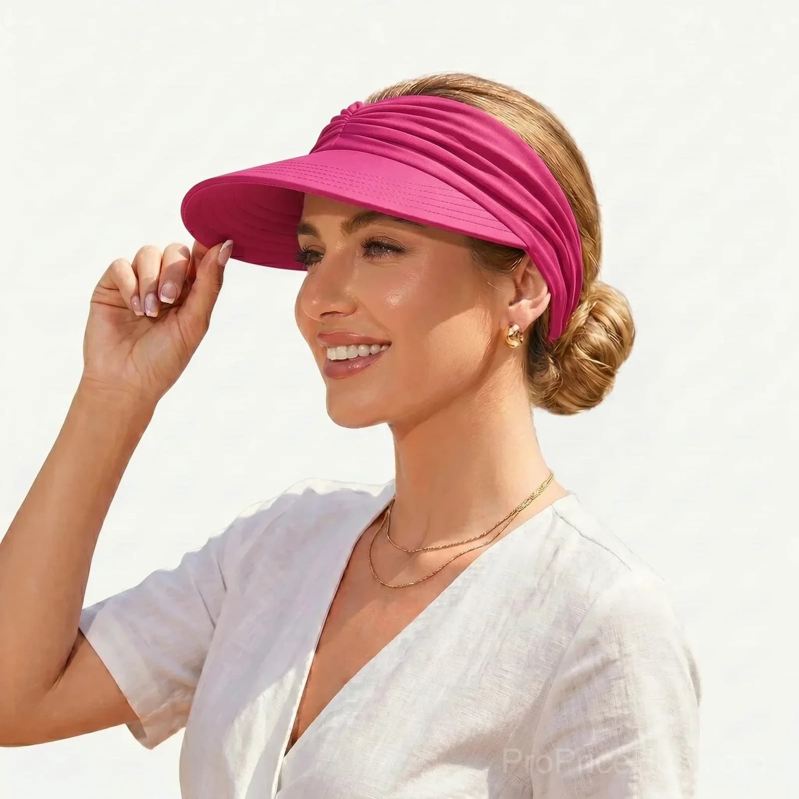 UPF 50+ White Ponytail Sun Visor Hat - View 7