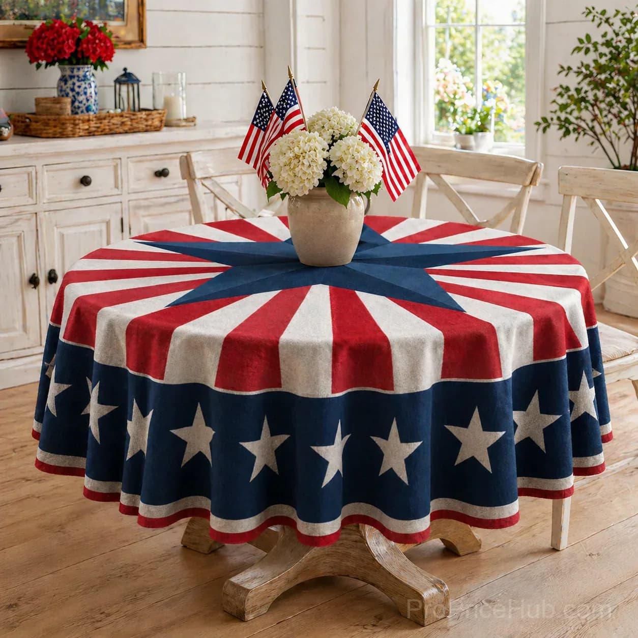 Patriotic Starburst Round Tablecloth - July 4th Independence Day Decor - View 20