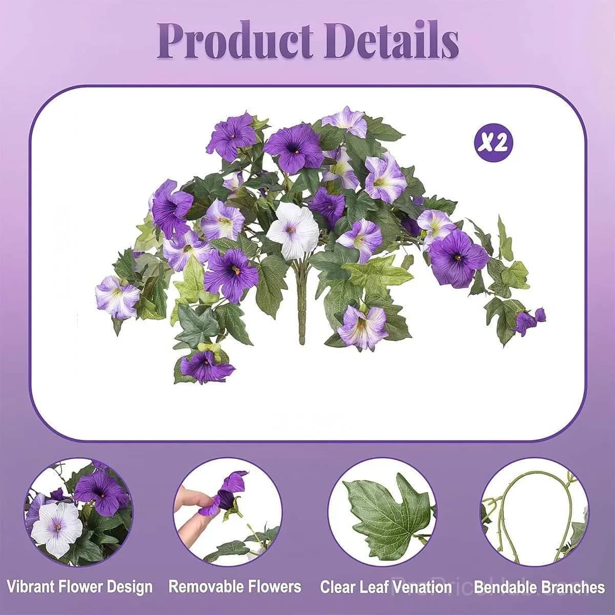 Artificial Fake Petunia Flowers for Outdoor Decoration (2 Pack) - View 5