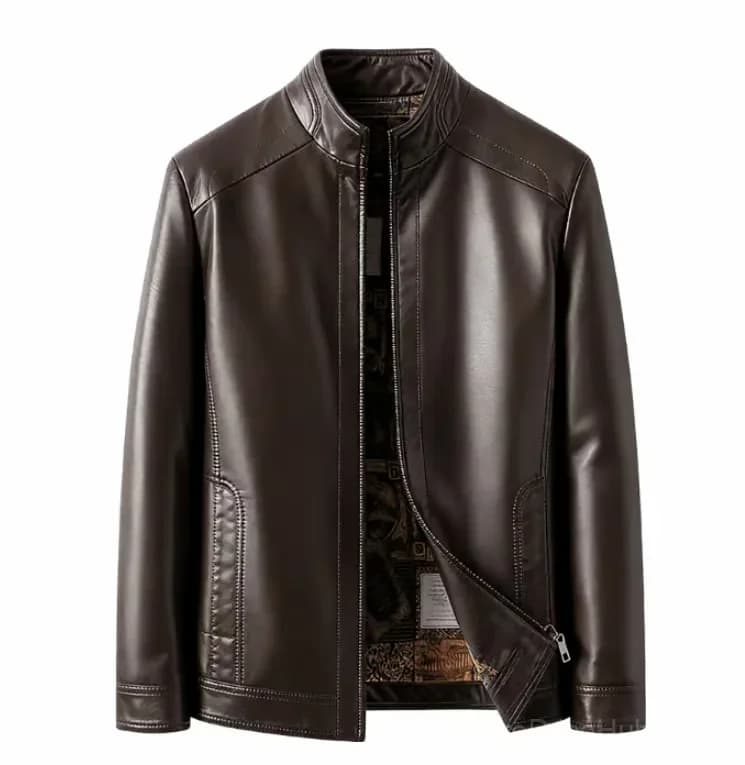 Men’s Black Leather Jacket with Warm Plush Lining, Size M - View 11