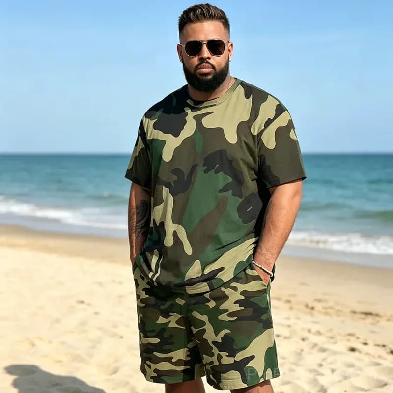 Men's Camo Print T-Shirt and Shorts Set, Size S - View 5