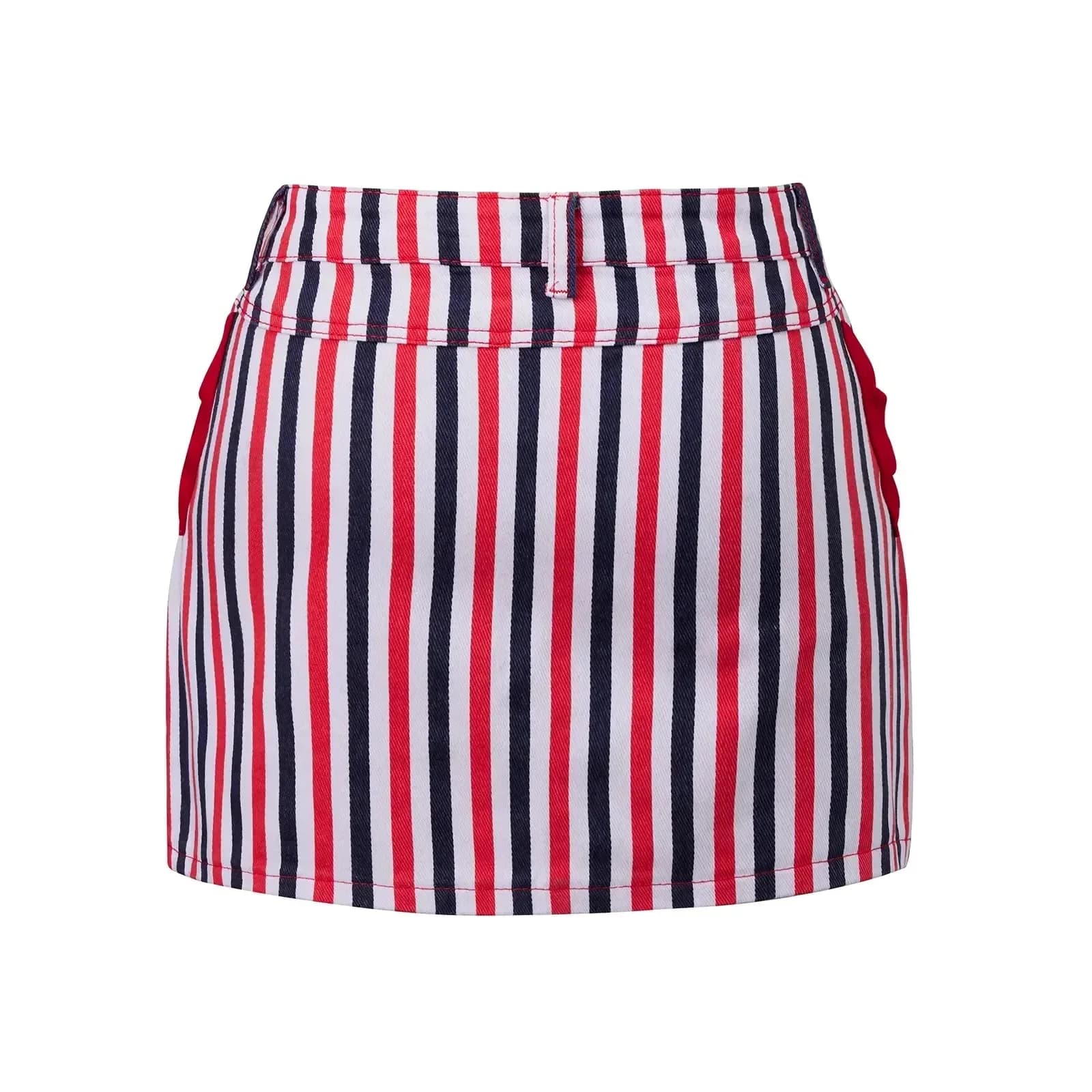 Women's Patriotic Red White Blue Striped Mini Skirt - View 9