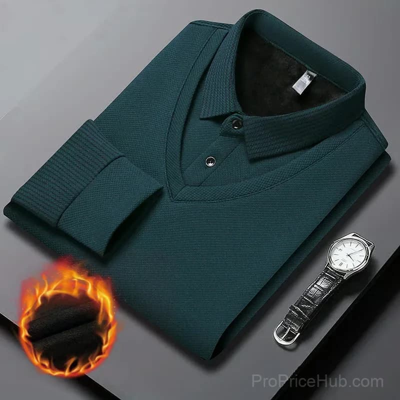 Men's Lapel Faux Two-Piece Knitted Shirt, Khaki, M - View 14