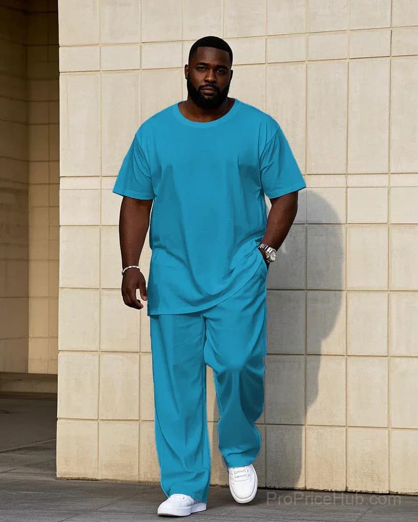 Big Men's Short Sleeve T-Shirt and Pants Set - 7 Solid Colors - View 6