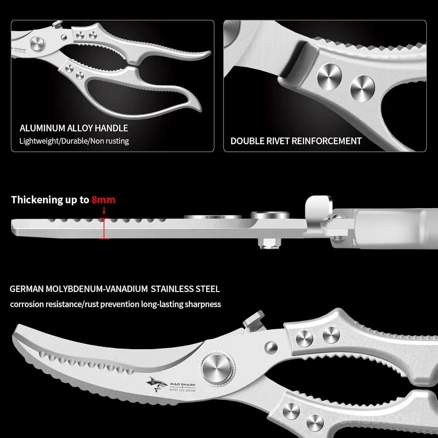 Heavy-Duty Kitchen Shears: 4-in-1, Fish Scaler, Bottle Opener, Safety Lock - View 6