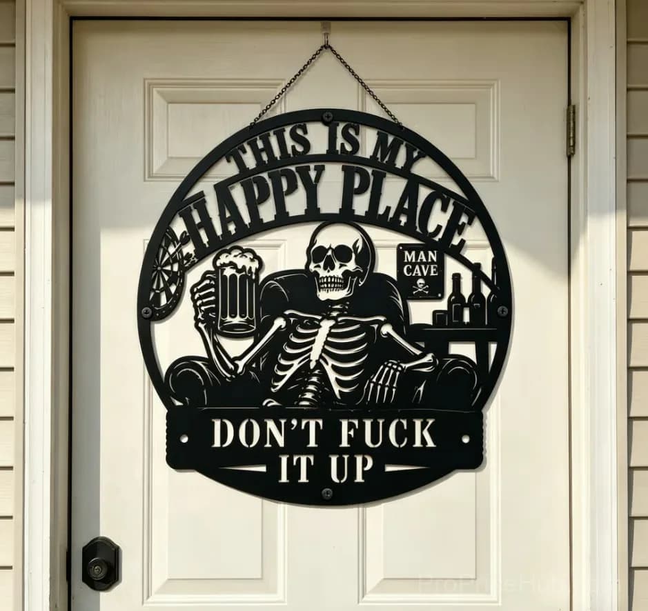 "This Is My Happy Place" Funny Man Cave Decor, 8 in - View 5
