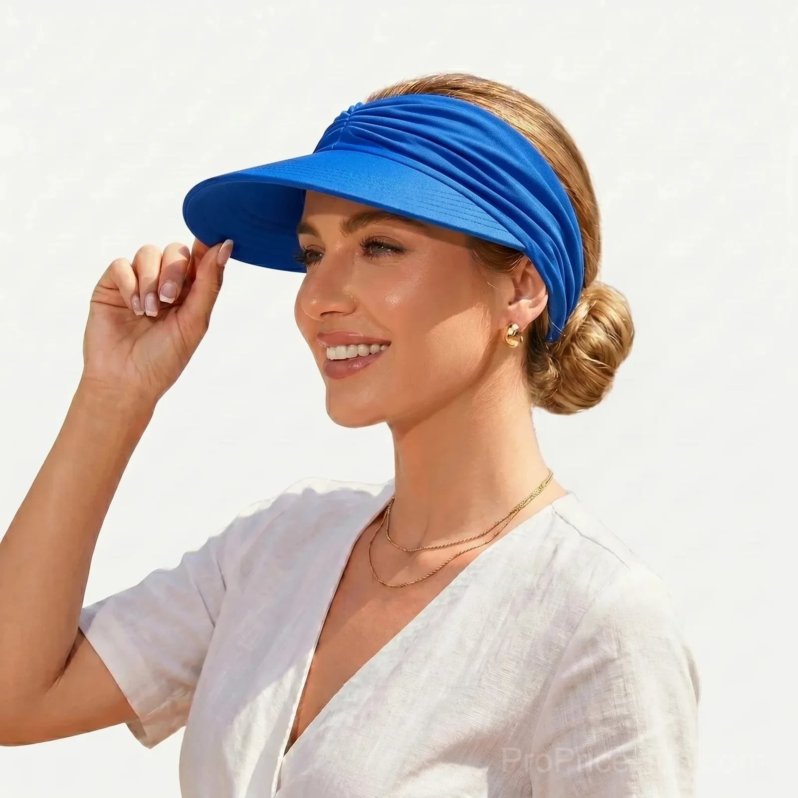 UPF 50+ White Ponytail Sun Visor Hat - View 5