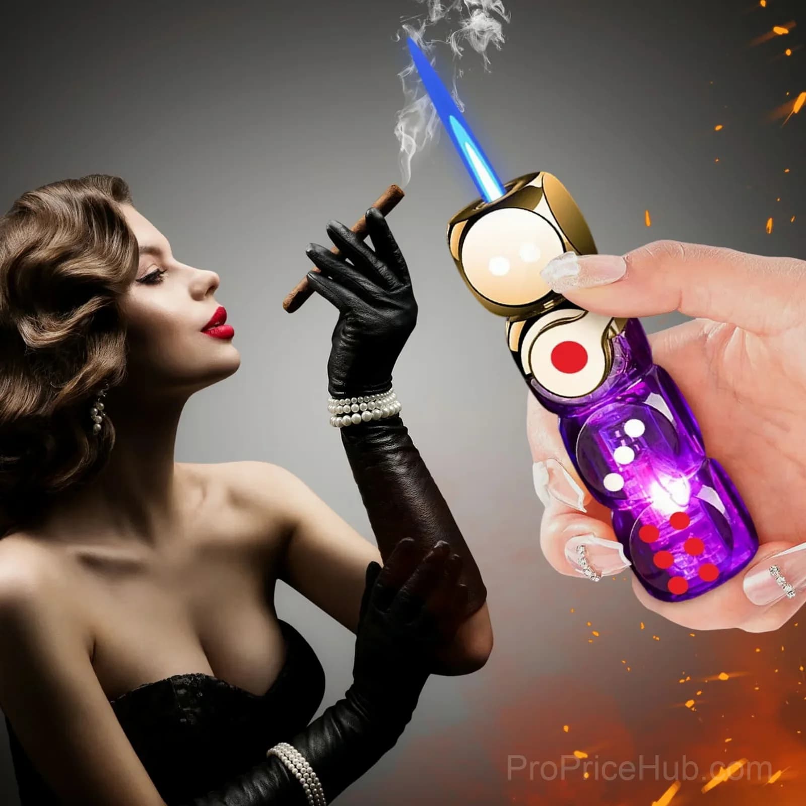 Purple 360° Spinning Dice Windproof Jet Flame Lighter with LED - View 13