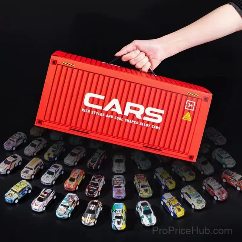48-Piece Mini Pull-Back Toy Car Set with Garage, Red - View 2