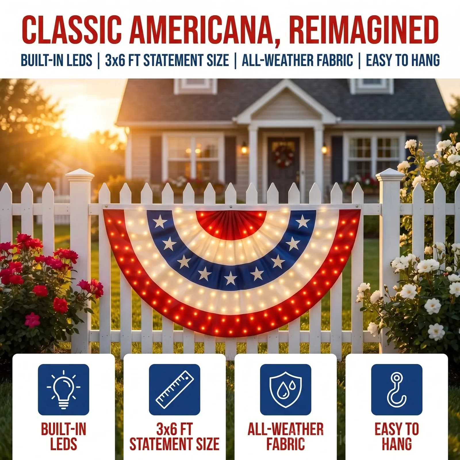 3 x 6 Ft LED Patriotic Bunting Banner for America’s 250th - View 5