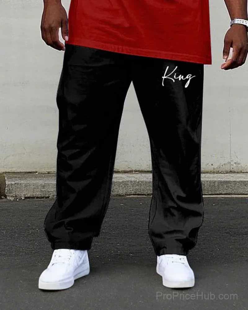Men's Plus Size Red & Black Gradient King Print Tee & Pants Set - View 7
