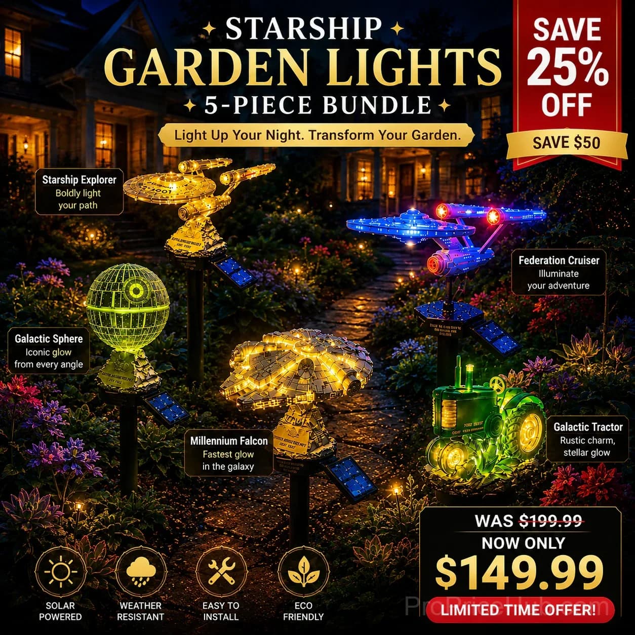 Sci-Fi Starship Solar Garden Light - Outdoor Decor - View 2