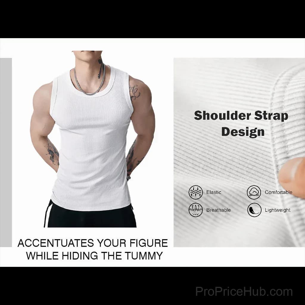 Men's Wide Strap Ribbed Activewear Tank Top - View 4