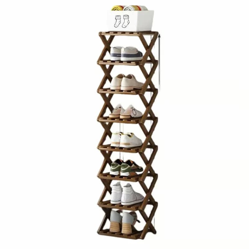 Durable Foldable Bamboo Shoe Rack, Brown, 2-Tier - View 14