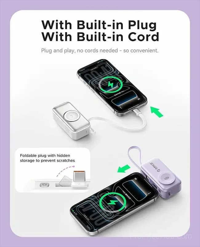Orico 3-in-1 Power Bank with Wall Plug & Lightning Cable, Black - View 6