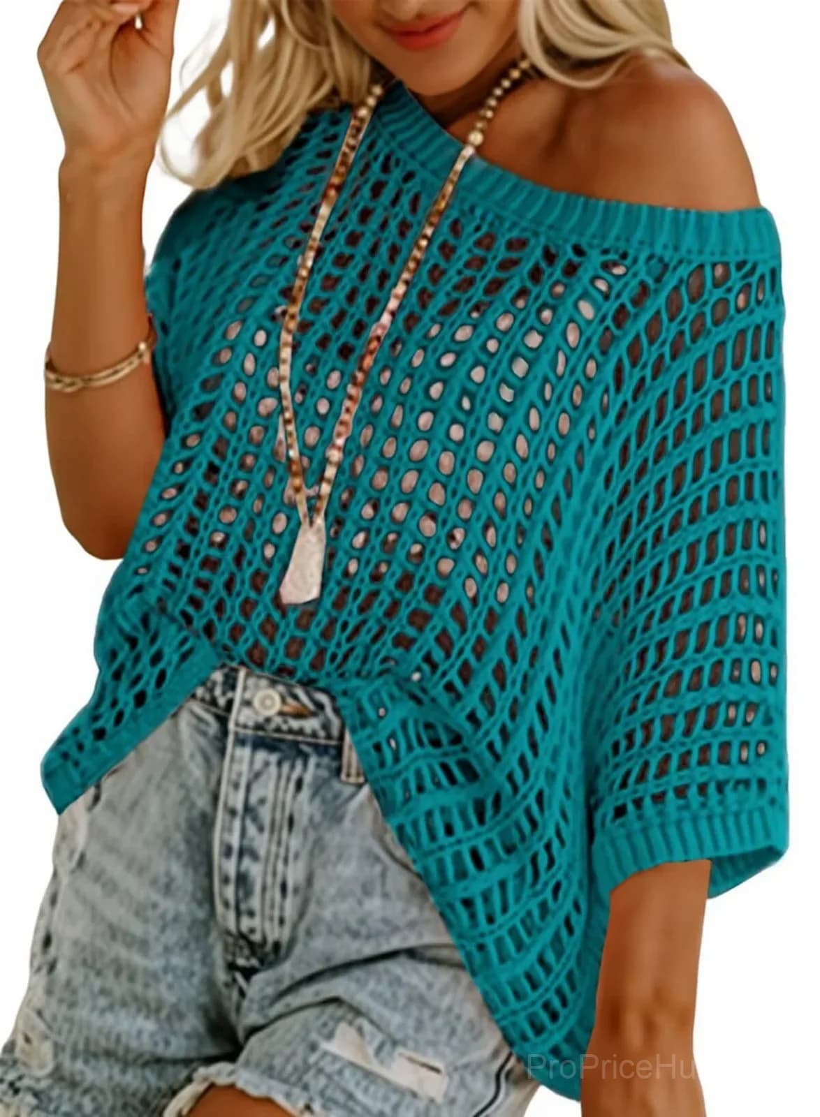 Short Sleeve Casual Crochet Knit Crop Top – Lightweight Summer Top - View 28