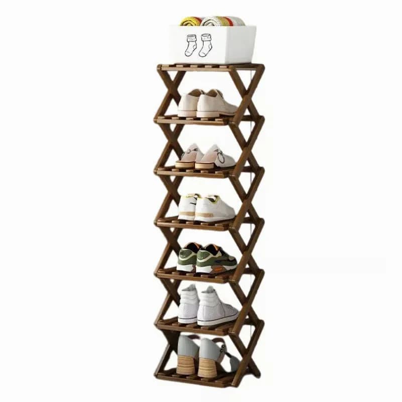Durable Foldable Bamboo Shoe Rack, Brown, 2-Tier - View 13