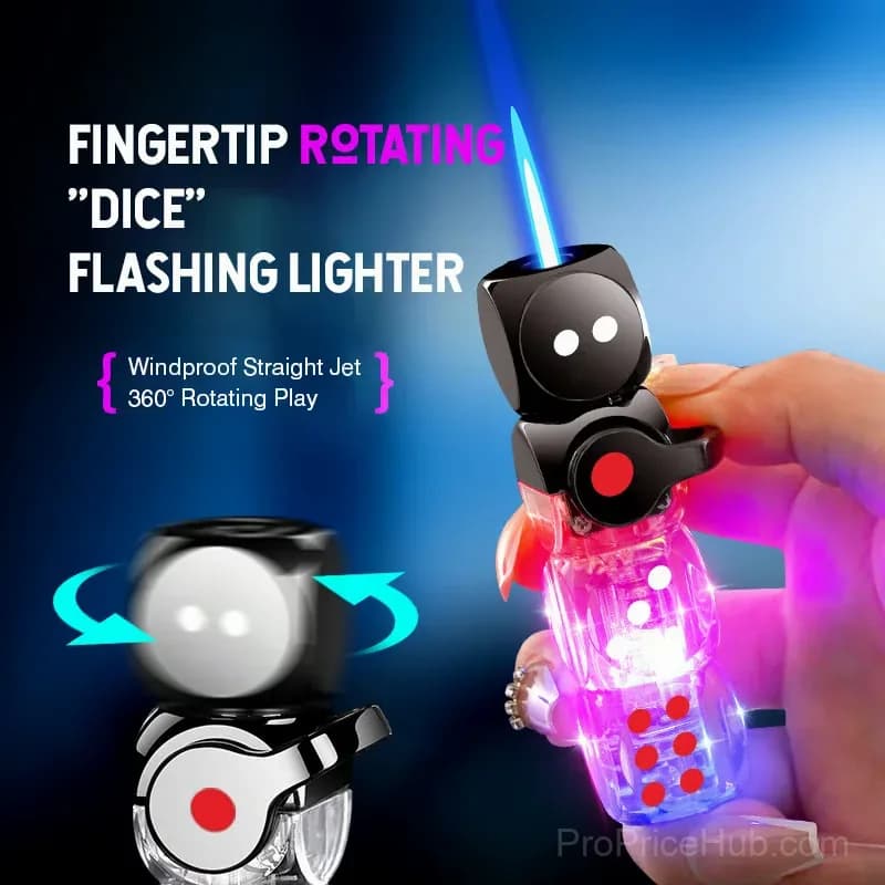 Purple 360° Spinning Dice Windproof Jet Flame Lighter with LED - View 8
